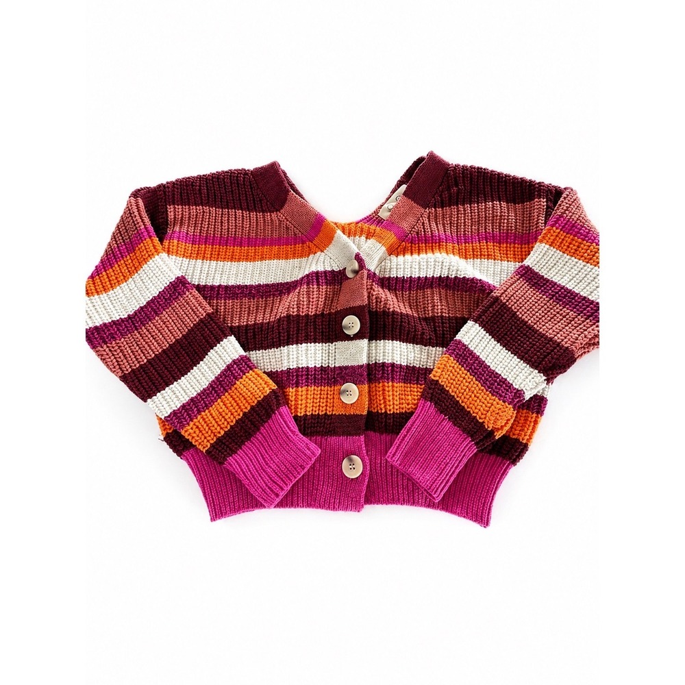 Jessica Simpson Womens Striped Cropped Cardigan Sweater Pink Orange Multi Small
